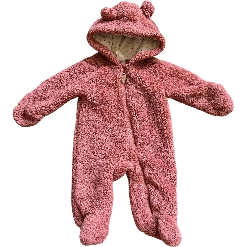 Baby Girls Carters Mauve Sherpa Hooded Cozy Coverall Romper with Ears - Sz 3 mo